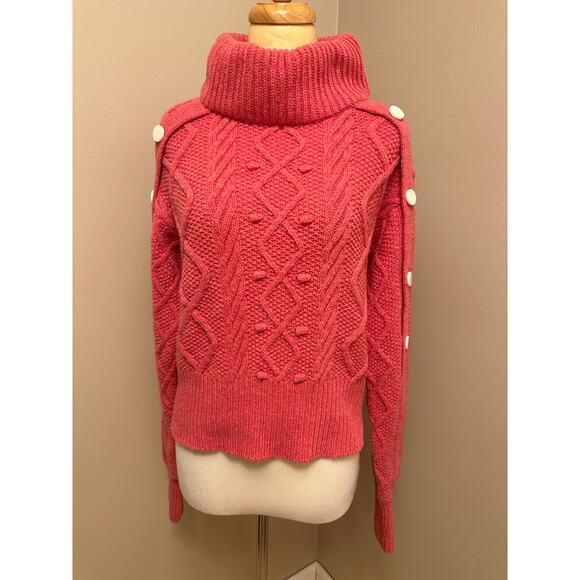 HELLESSY New York 100% Merino Wool Pink Turtleneck Sweater Button Sleeve Sz XS - Picture 1 of 6